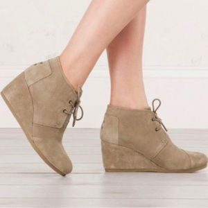 TOMS Tan Suede Desert Wedge Booties
